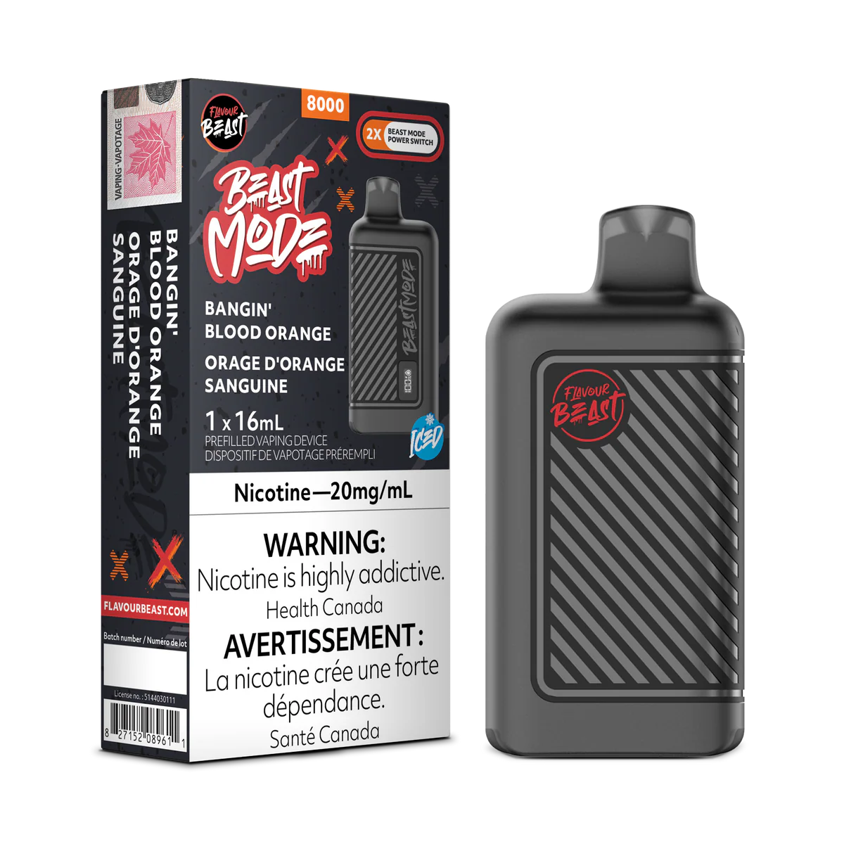 Flavour Beast Beast Mode 8K Disposable Vape: Bangin' Blood Orange (16 mL) product image at Vapelite Ottawa