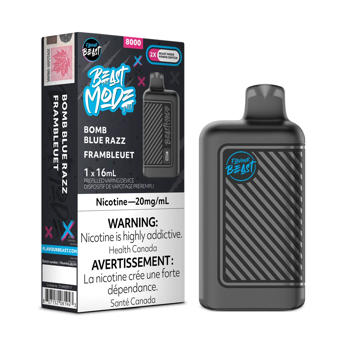Flavour Beast Beast Mode 8K Disposable Vape: Bomb Blue Razz (16 mL) product image at Vapelite Ottawa
