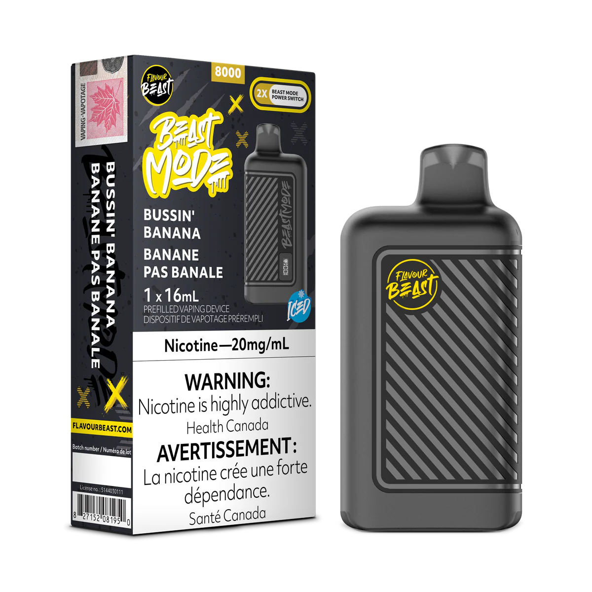 Flavour Beast Beast Mode 8K Disposable Vape: Bussin Banana Ice (16 mL) product image at Vapelite Ottawa