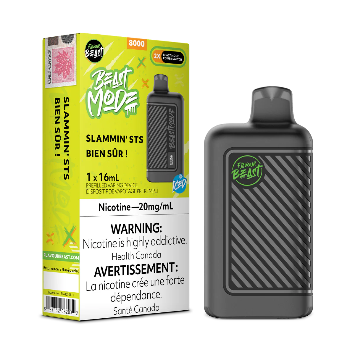Flavour Beast Beast Mode 8K Disposable Vape: Slammin' STS (16 mL) product image at Vapelite Ottawa