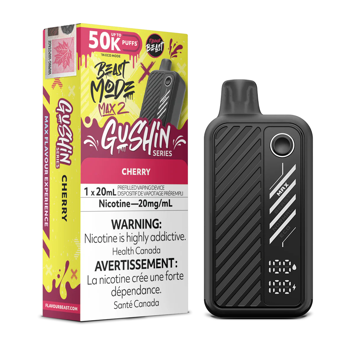 Flavour Beast Beast Mode Max 2 Disposable Vape: Gushin Cherry (20 mL) product image at Vapelite Ottawa