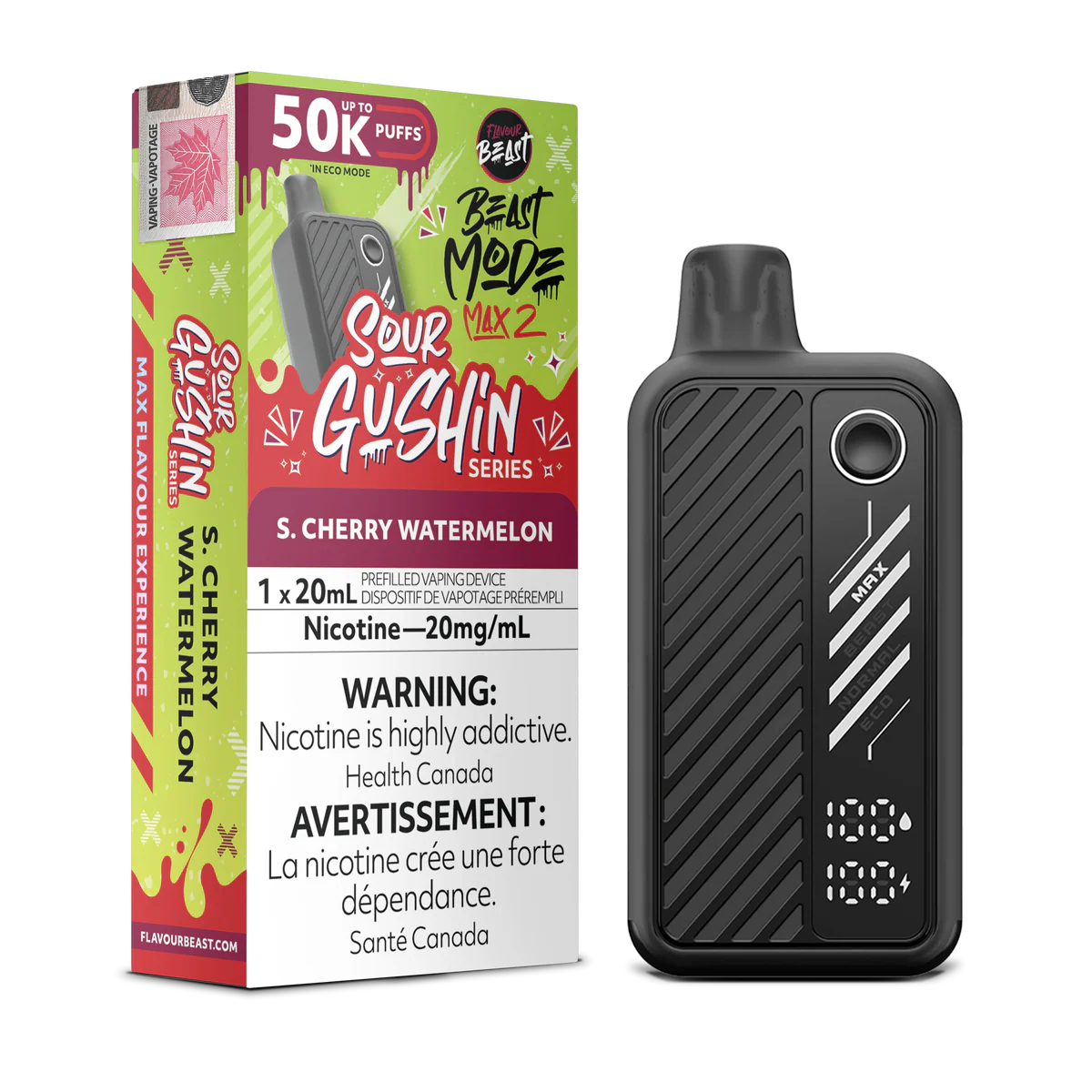 Flavour Beast Beast Mode Max 2 Disposable Vape: Gushin S. Cherry Watermelon (20 mL) product image at Vapelite Ottawa