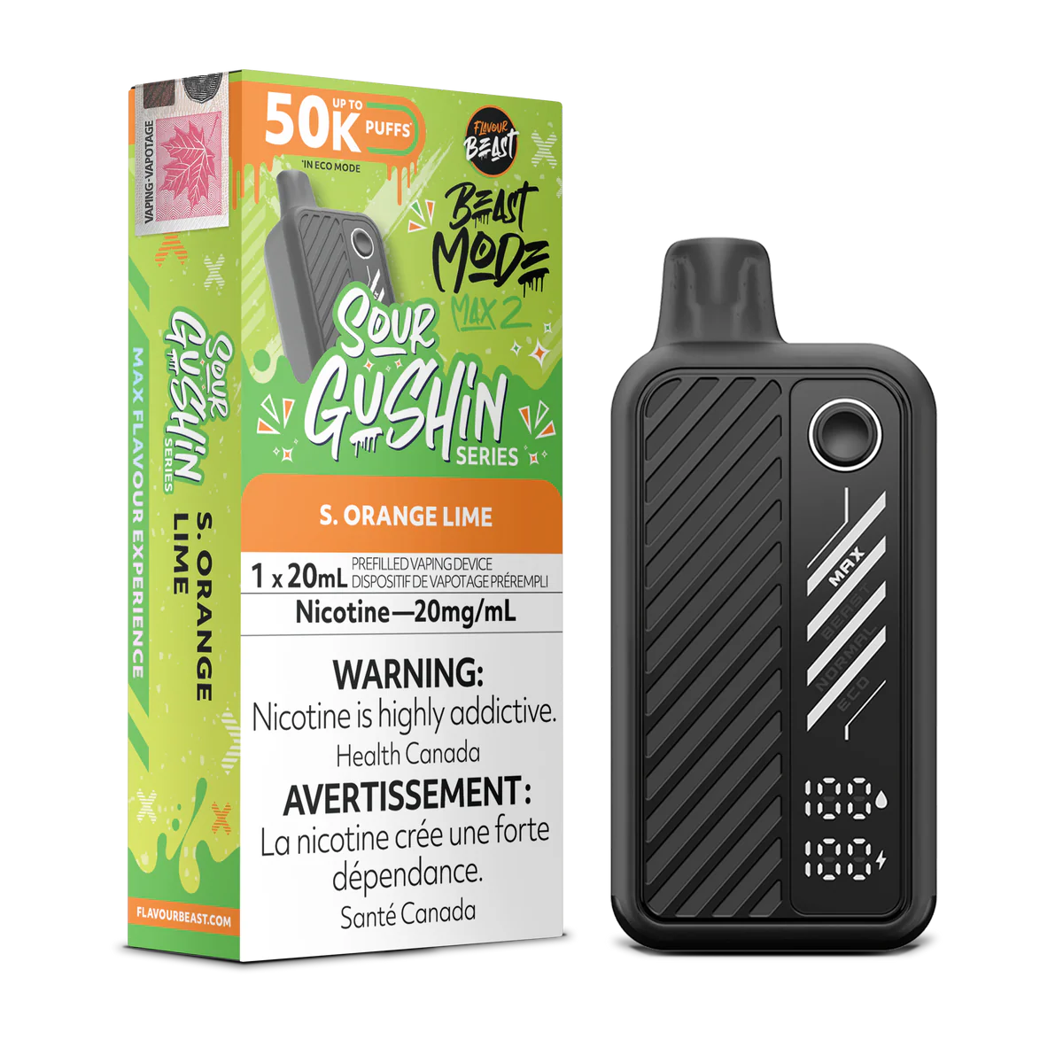 Flavour Beast Beast Mode Max 2 Disposable Vape: Gushin S. Orange Lime (20 mL) product image at Vapelite Ottawa