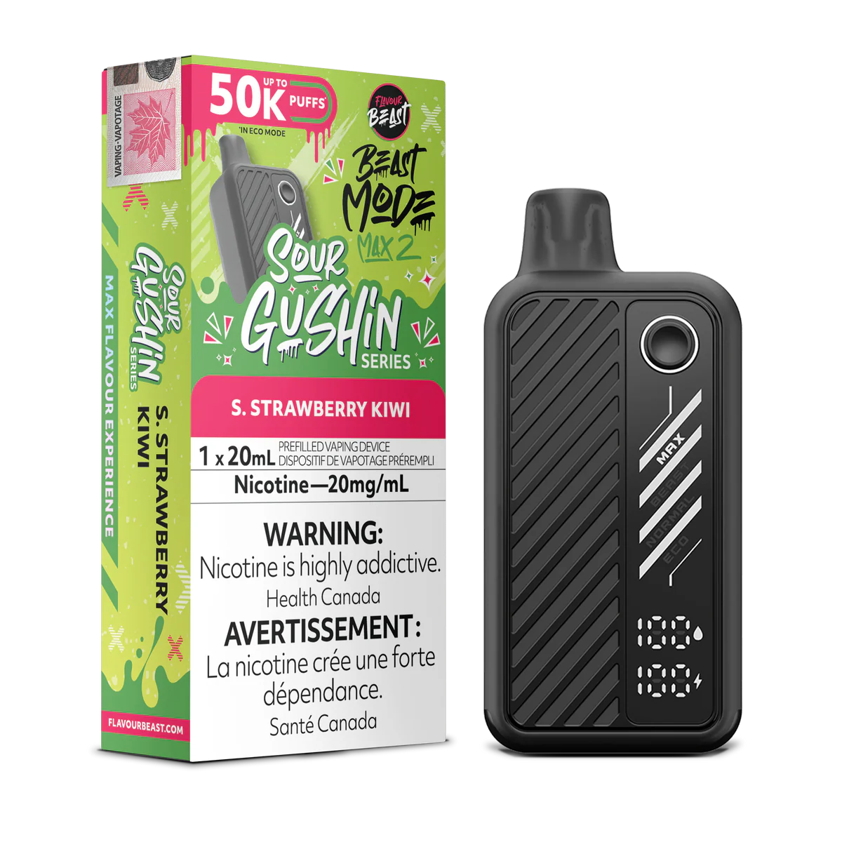 Flavour Beast Beast Mode Max 2 Disposable Vape: Gushin S. Strawberry Kiwi (20 mL) product image at Vapelite Ottawa