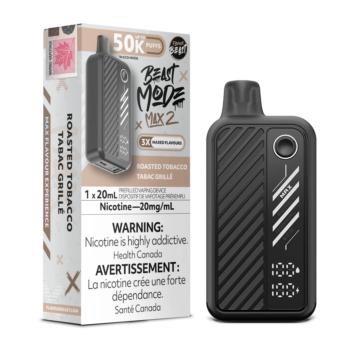 Flavour Beast Beast Mode Max 2 Disposable Vape: Roasted Tobacco (20 mL) product image at Vapelite Ottawa