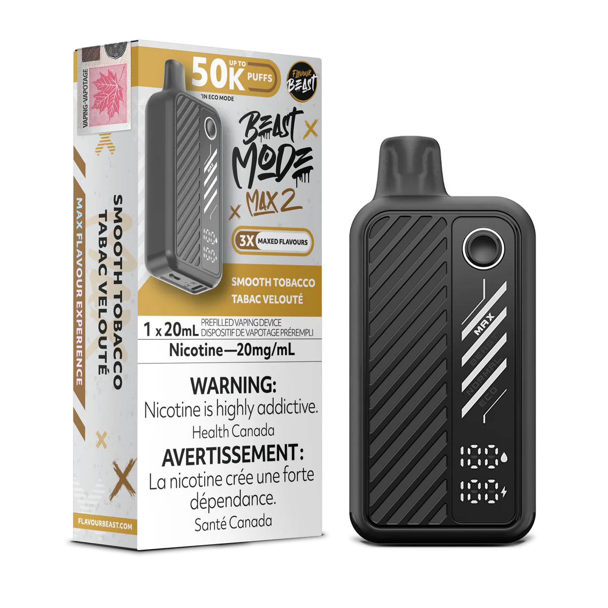 Flavour Beast Beast Mode Max 2 Disposable Vape: Smooth Tobacco (20 mL) product image at Vapelite Ottawa