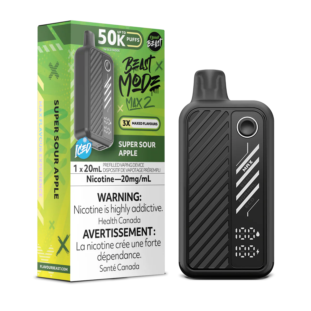 Flavour Beast Beast Mode Max 2 Disposable Vape: Super Sour Apple (20 mL) product image at Vapelite Ottawa