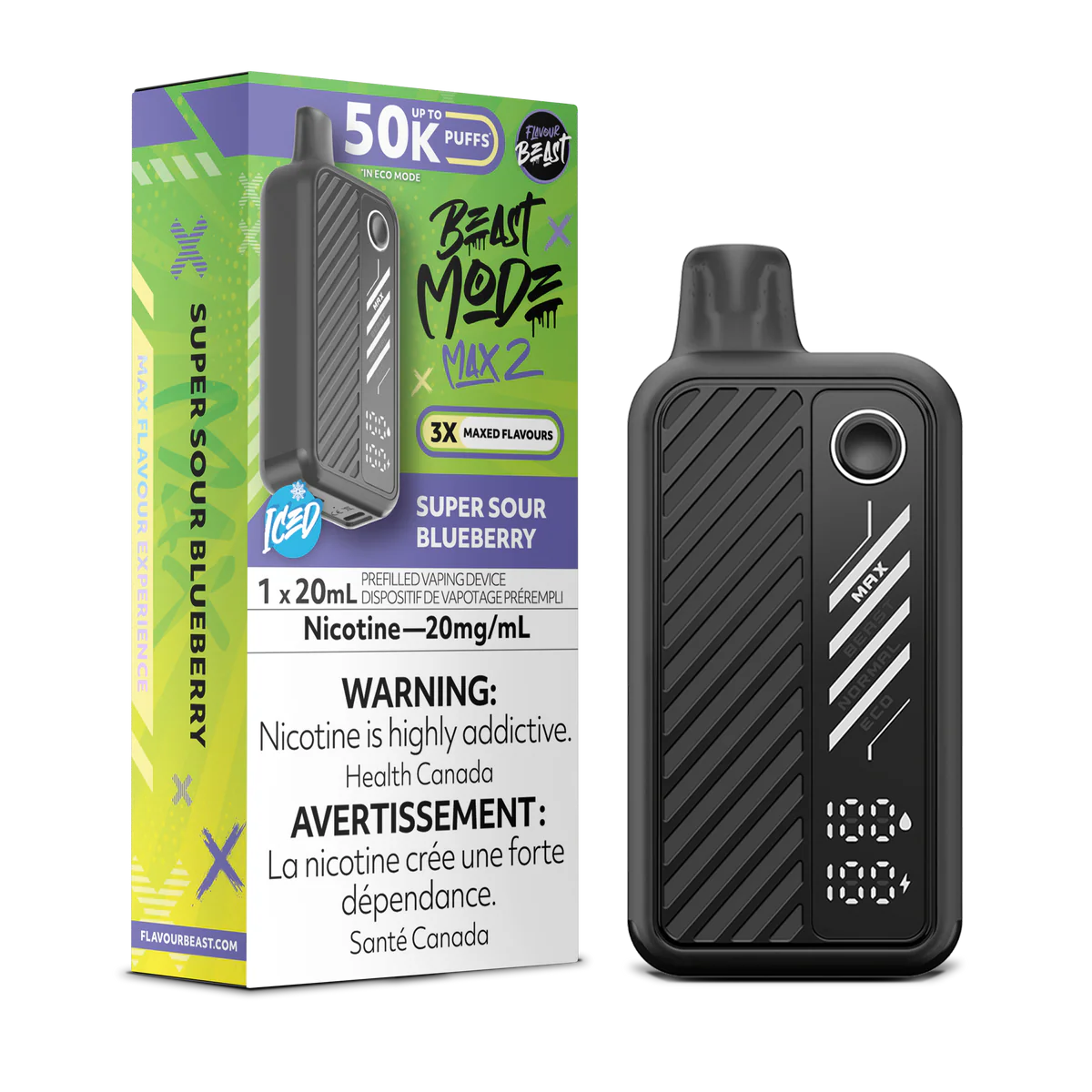 Flavour Beast Beast Mode Max 2 Disposable Vape: Super Sour Blueberry (20 mL) product image at Vapelite Ottawa