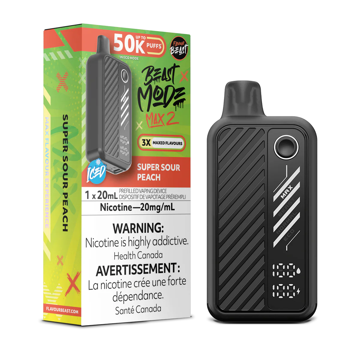 Flavour Beast Beast Mode Max 2 Disposable Vape: Super Sour Peach (20 mL) product image at Vapelite Ottawa