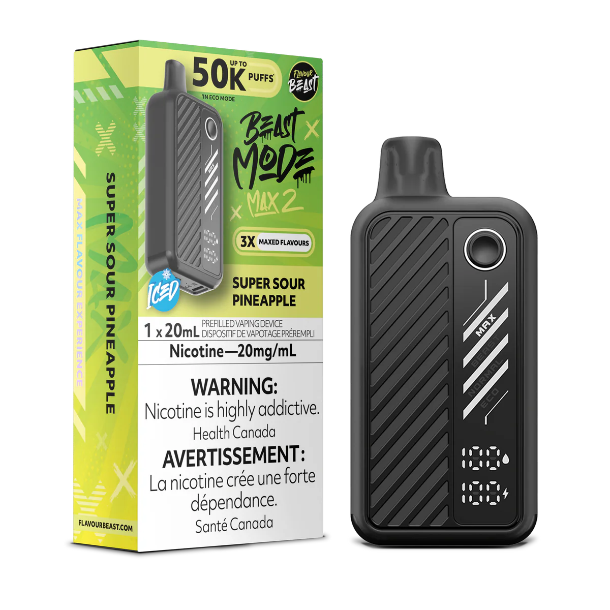 Flavour Beast Beast Mode Max 2 Disposable Vape: Super Sour Pineapple (20 mL) product image at Vapelite Ottawa