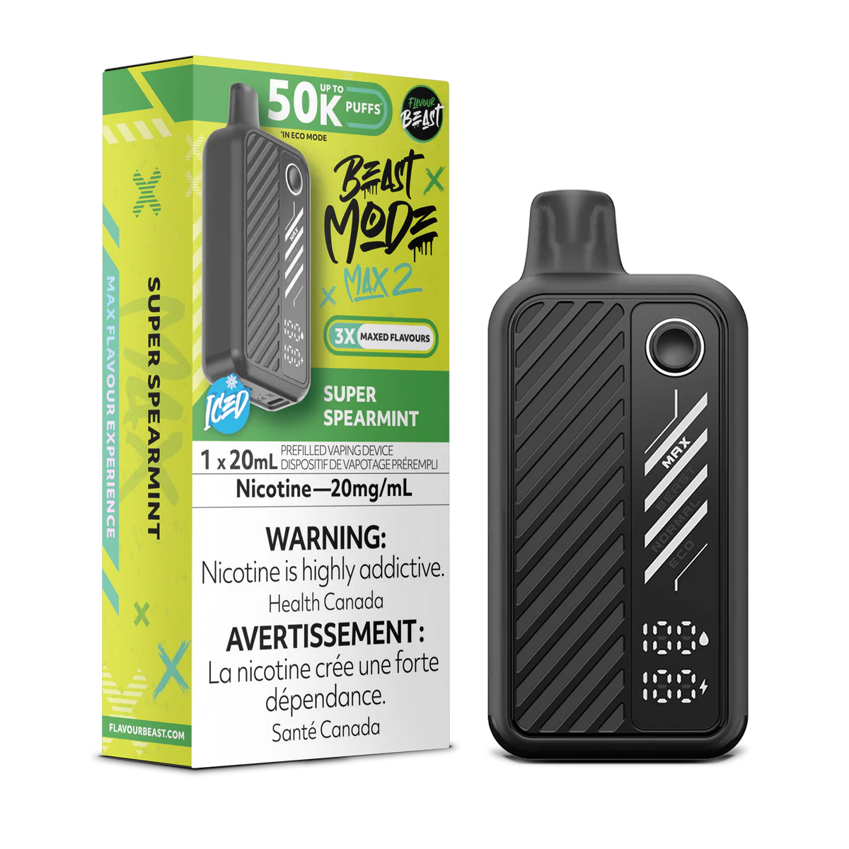 Flavour Beast Beast Mode Max 2 Disposable Vape: Super Spearmint (20 mL) product image at Vapelite Ottawa