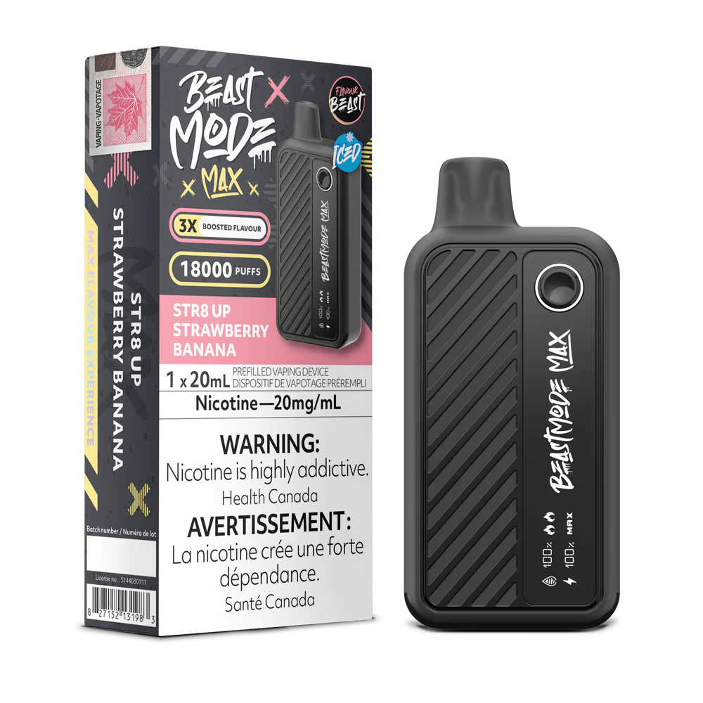 Flavour Beast Beast Mode Max Disposable Vape: Str8 Up Strawberry Banana (20 mL) product image at Vapelite Ottawa