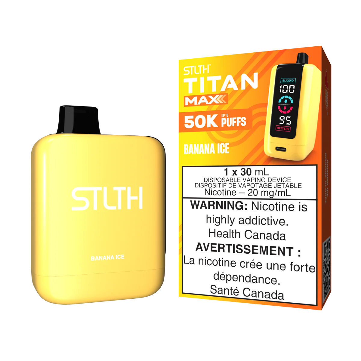 STLTH Titan Max Disposable Vape: Banana Ice (30 mL) product image at Vapelite Ottawa
