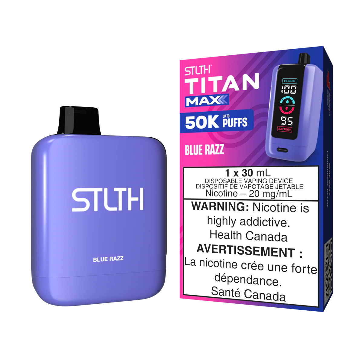 STLTH Titan Max Disposable Vape: Blue Razz (30 mL) product image at Vapelite Ottawa