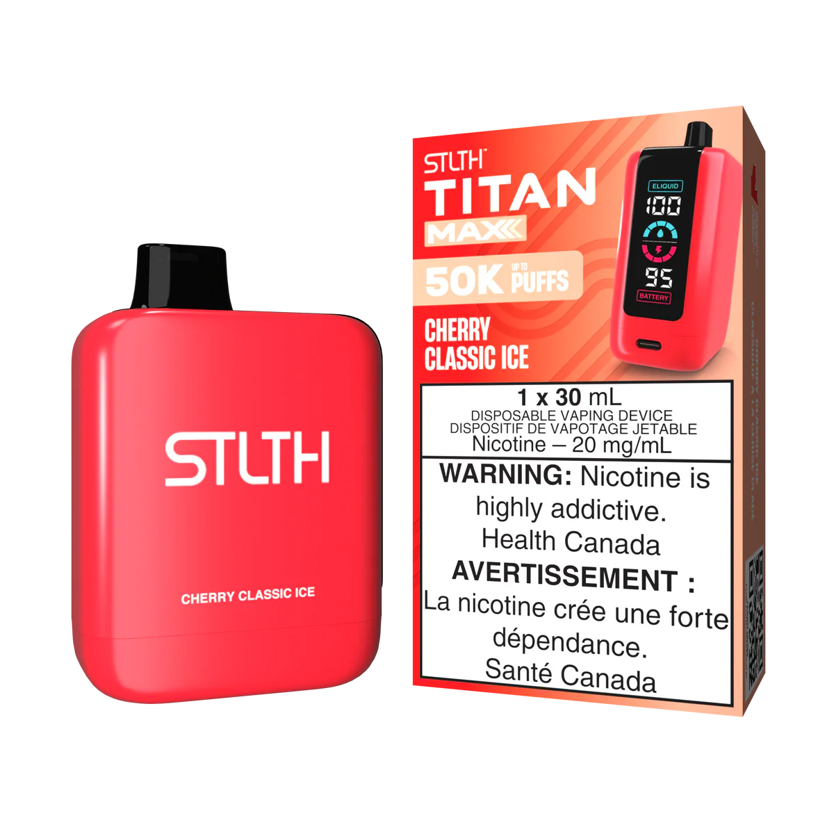 STLTH Titan Max Disposable Vape: Cherry Classic Ice (30 mL) product image at Vapelite Ottawa