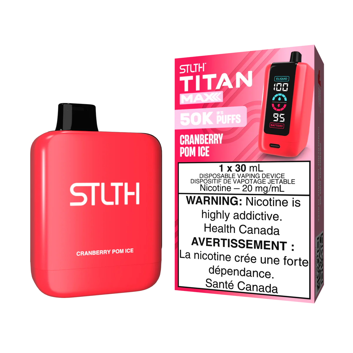 STLTH Titan Max Disposable Vape: Cranberry Pom Ice (30 mL) product image at Vapelite Ottawa