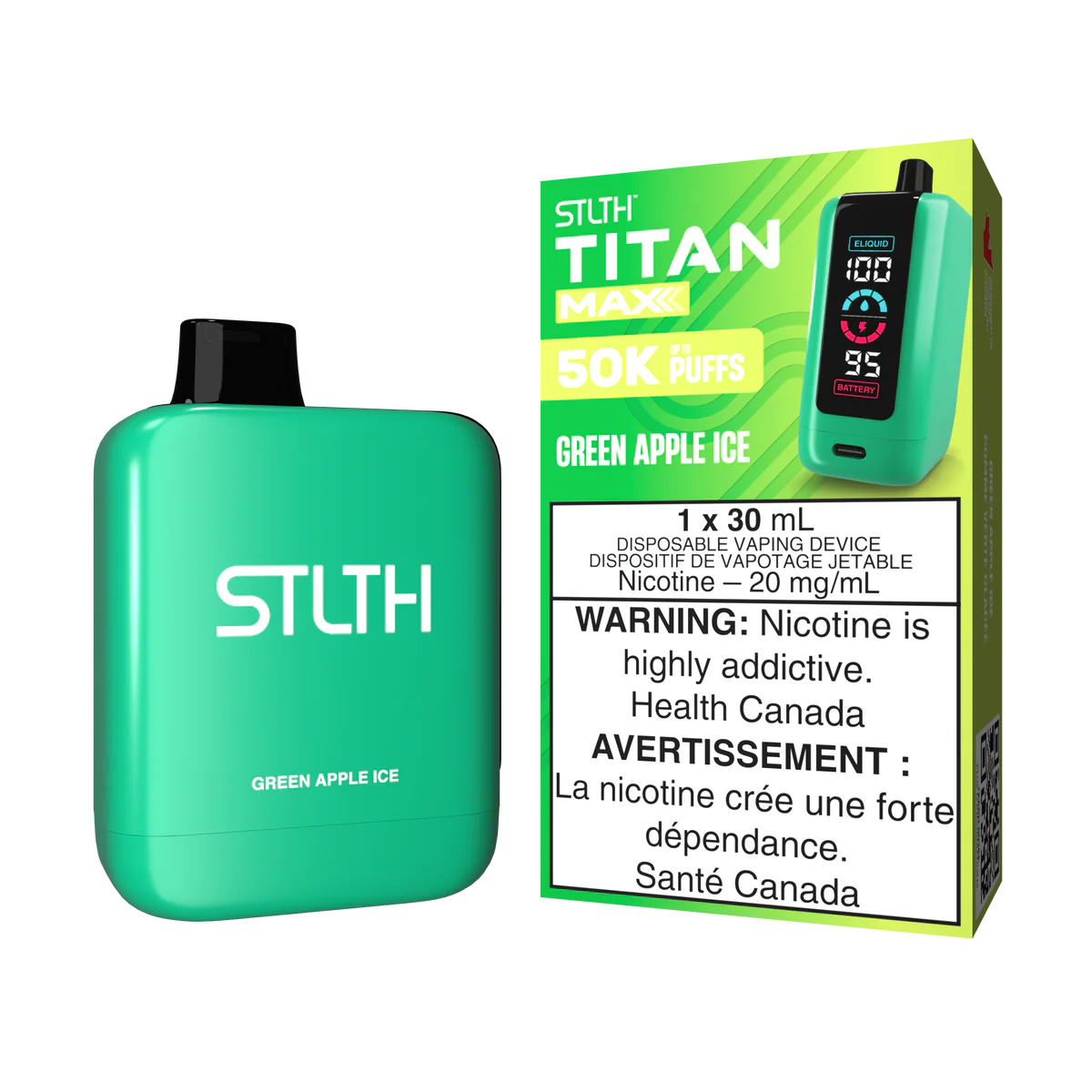 STLTH Titan Max Disposable Vape: Green Apple Ice (30 mL) product image at Vapelite Ottawa
