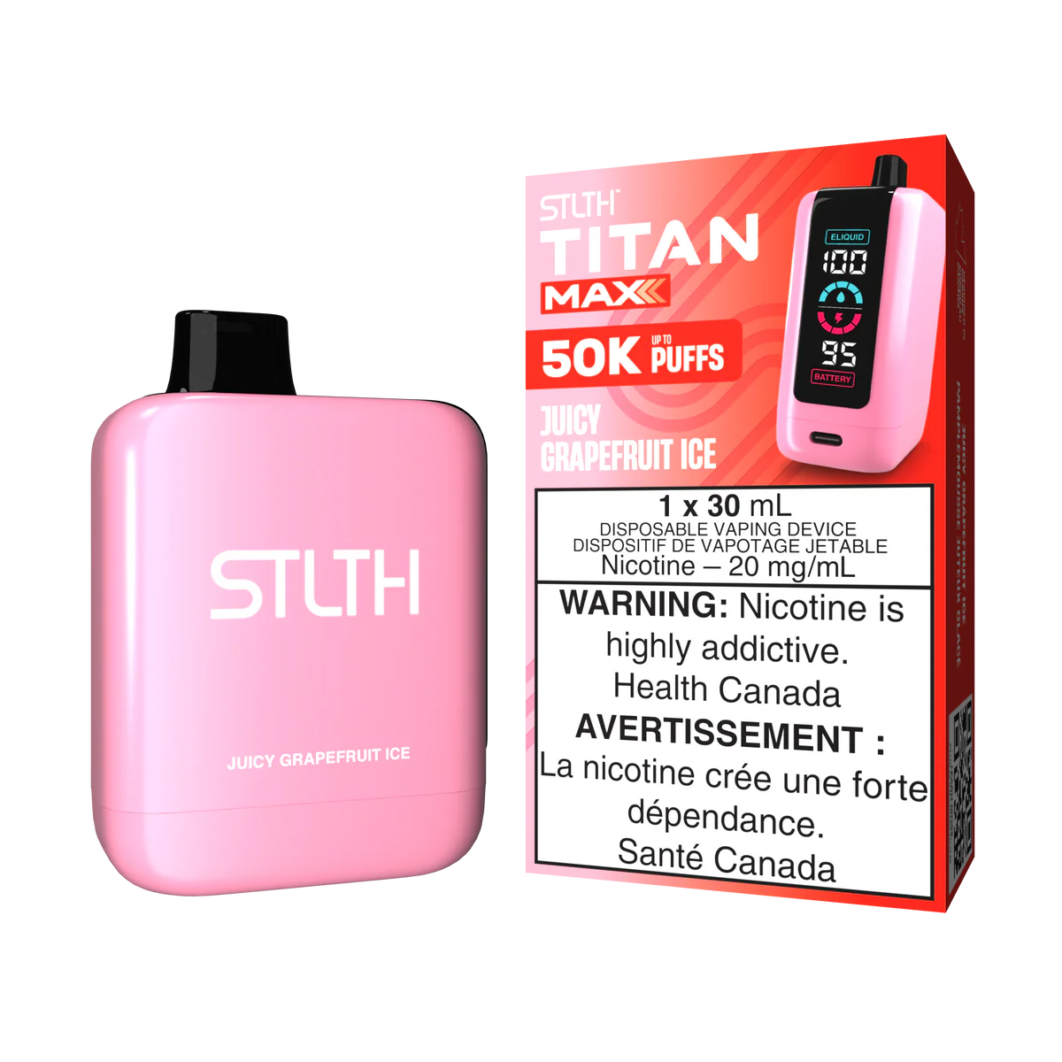 STLTH Titan Max Disposable Vape: Juicy Grapefruit Ice (30 mL) product image at Vapelite Ottawa