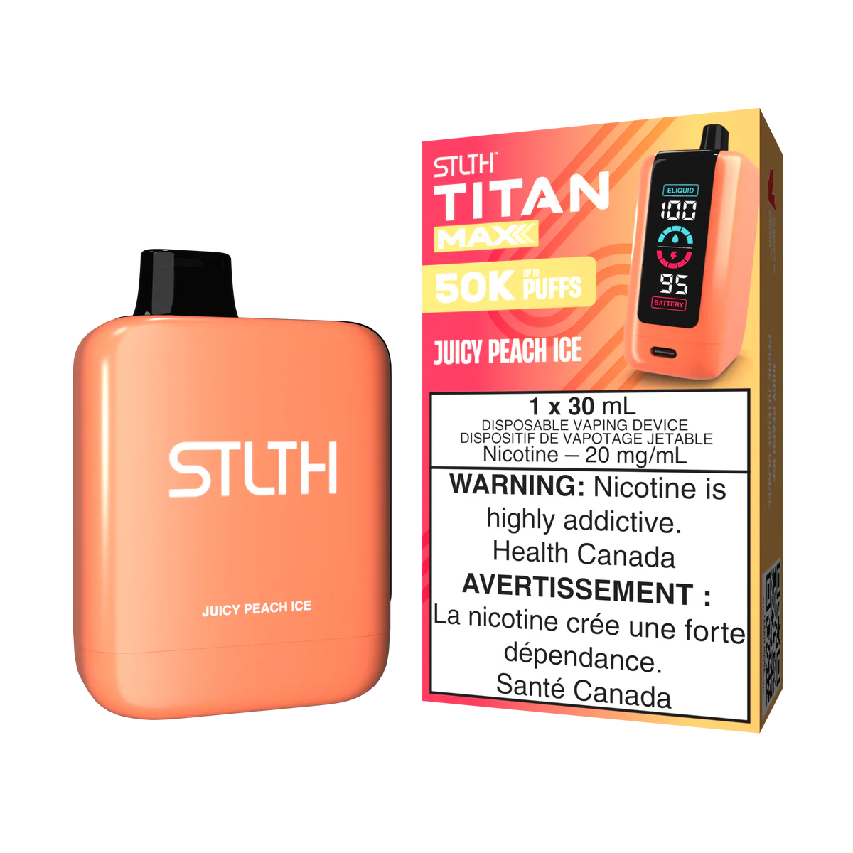 STLTH Titan Max Disposable Vape: Juicy Peach Ice (30 mL) product image at Vapelite Ottawa