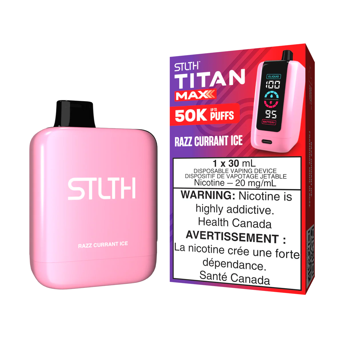 STLTH Titan Max Disposable Vape: Razz Currant Ice (30 mL) product image at Vapelite Ottawa