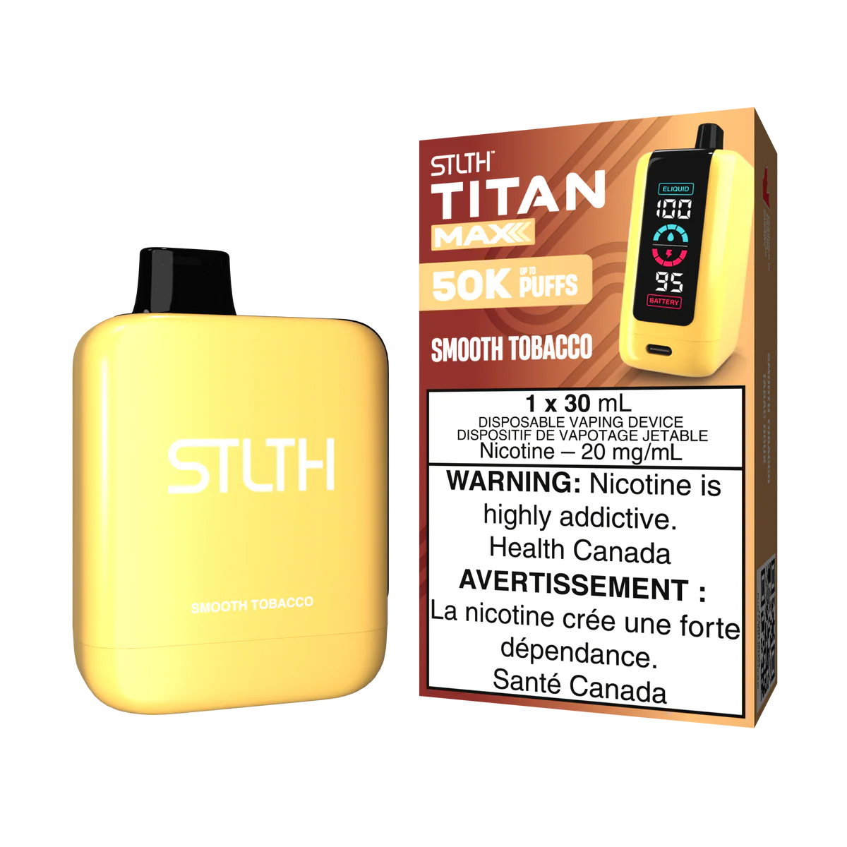 STLTH Titan Max Disposable Vape: Smooth Tobacco (30 mL) product image at Vapelite Ottawa