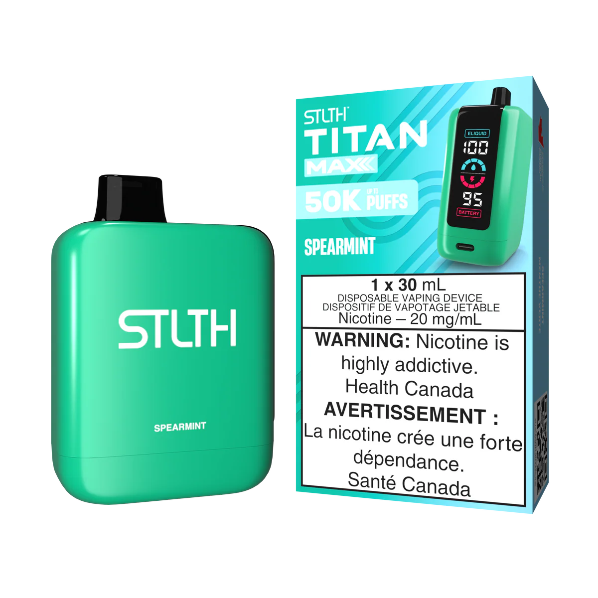 STLTH Titan Max Disposable Vape: Spearmint (30 mL) product image at Vapelite Ottawa