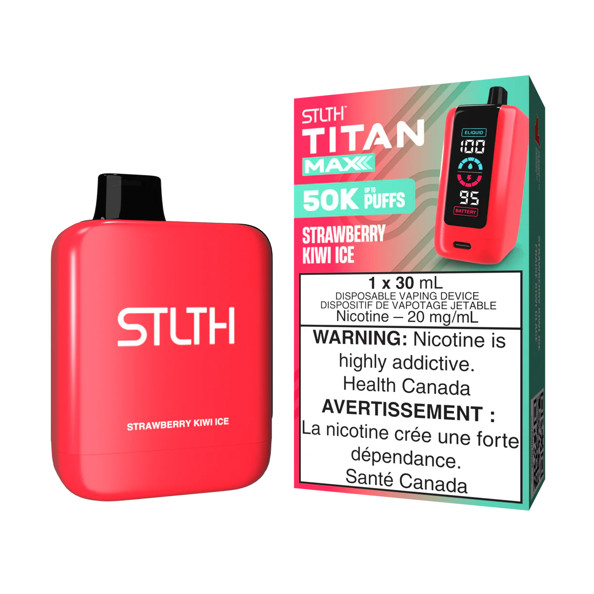 STLTH Titan Max Disposable Vape: Strawberry Kiwi Ice (30 mL) product image at Vapelite Ottawa
