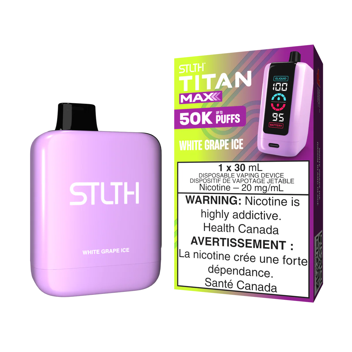 STLTH Titan Max Disposable Vape: White Grape Ice (30 mL) product image at Vapelite Ottawa