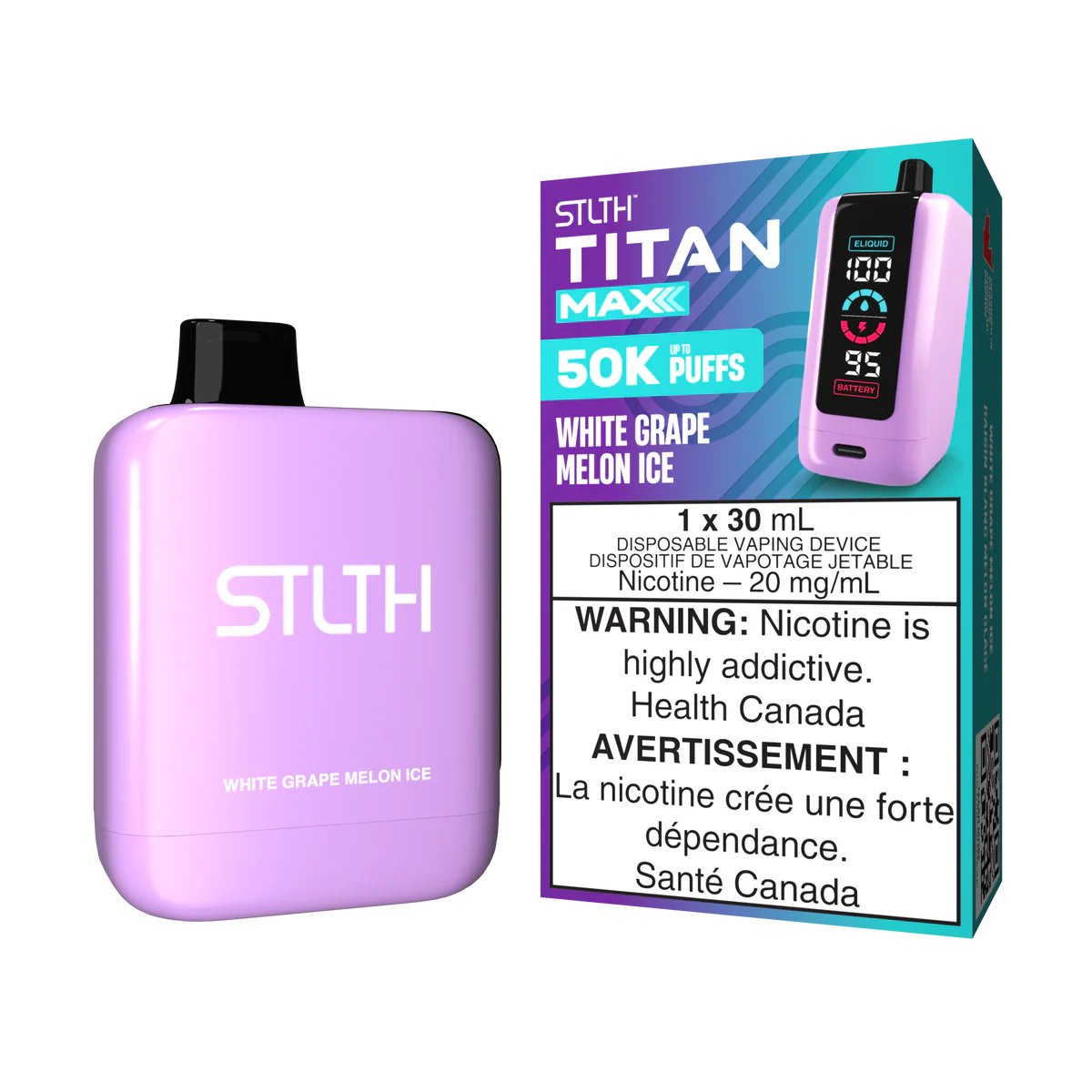 STLTH Titan Max Disposable Vape: White Grape Melon Ice (30 mL) product image at Vapelite Ottawa