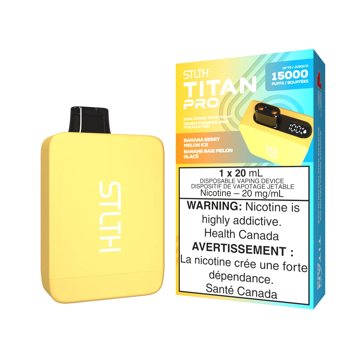 STLTH Titan Pro Disposable Vape: Banana Berry Melon Ice (20 mL) product image at Vapelite Ottawa