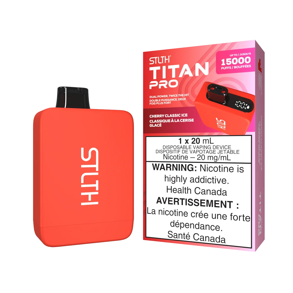 STLTH Titan Pro Disposable Vape: Cherry Classic Ice (20 mL) product image at Vapelite Ottawa