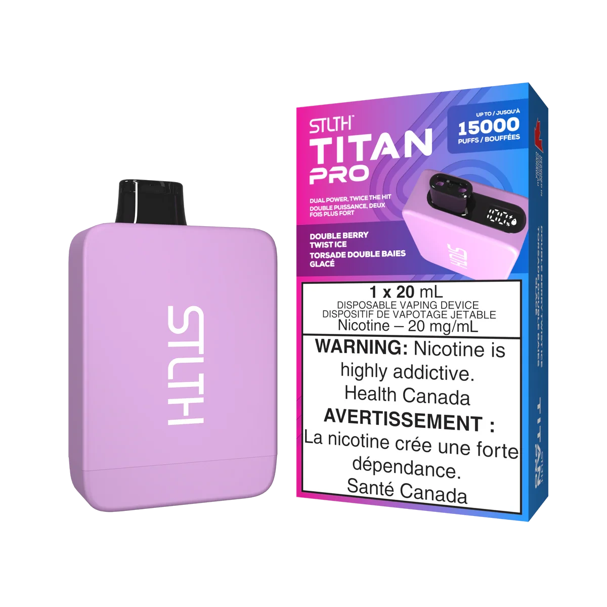 STLTH Titan Pro Disposable Vape: Double Berry Twist Ice (20 mL) product image at Vapelite Ottawa