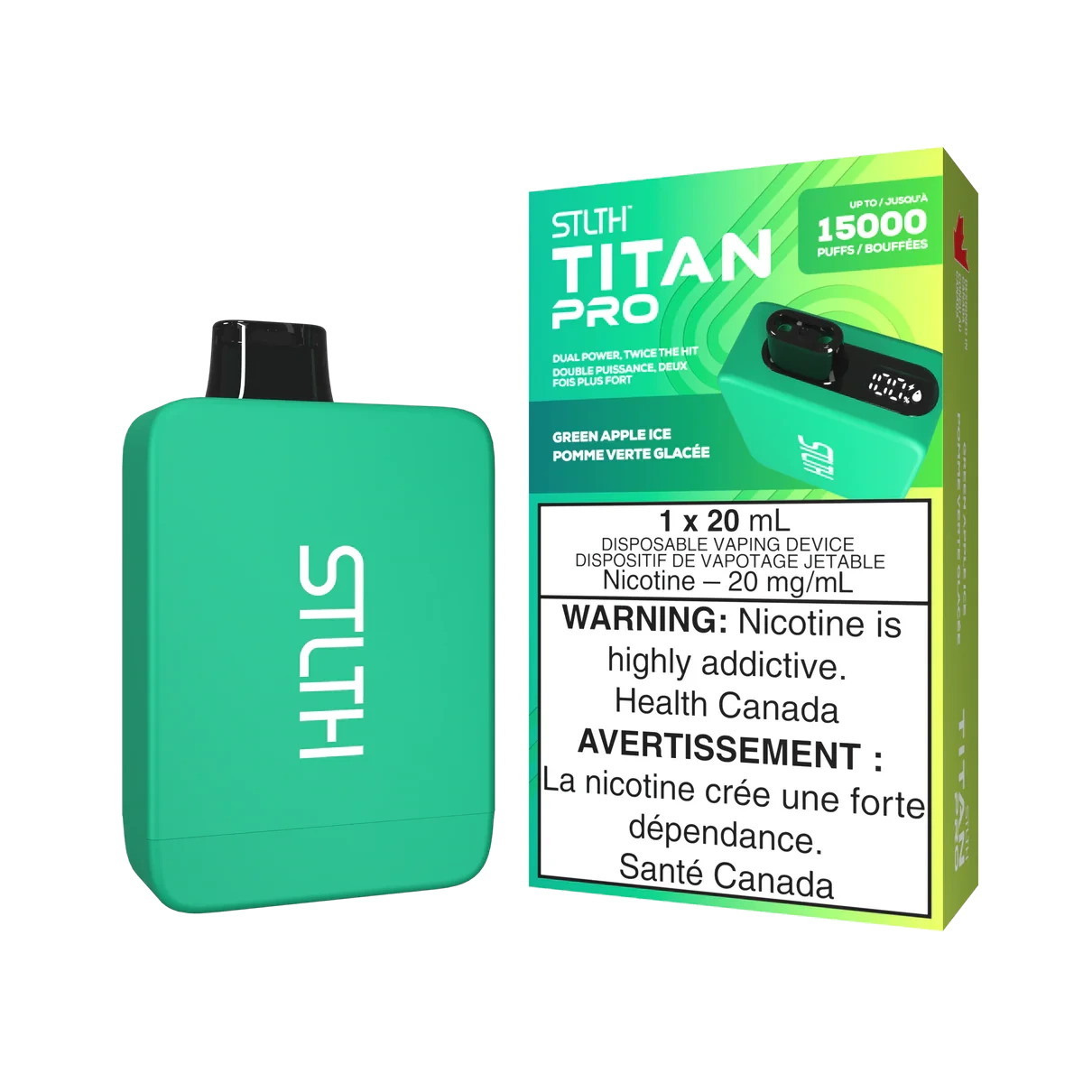 STLTH Titan Pro Disposable Vape: Green Apple Ice (20 mL) product image at Vapelite Ottawa
