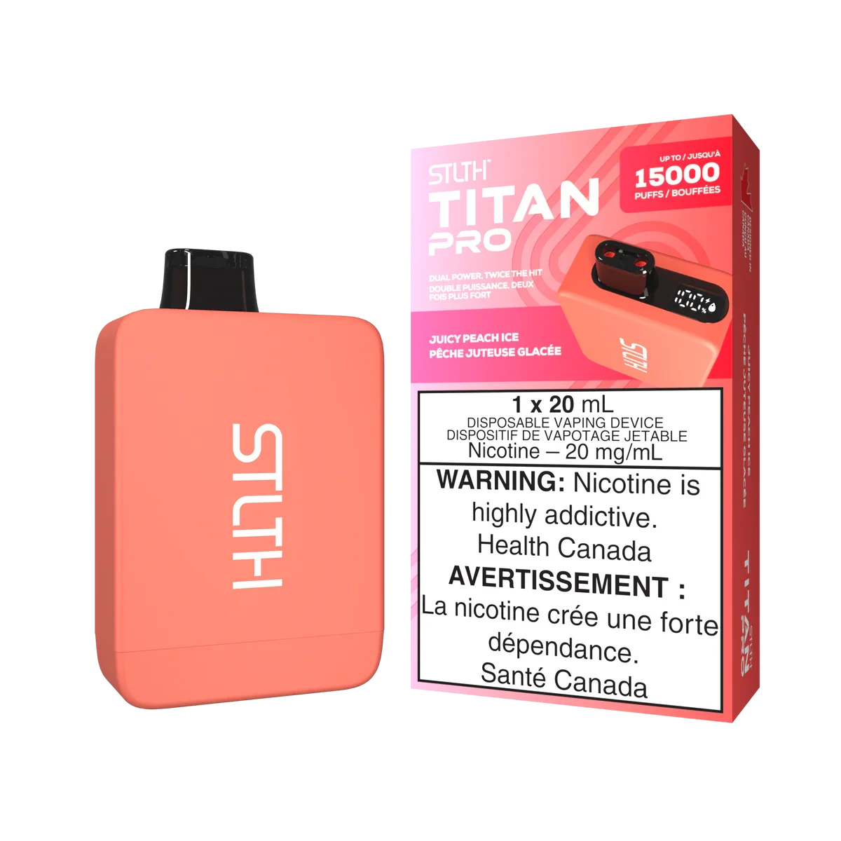 STLTH Titan Pro Disposable Vape: Juicy Peach Ice (20 mL) product image at Vapelite Ottawa