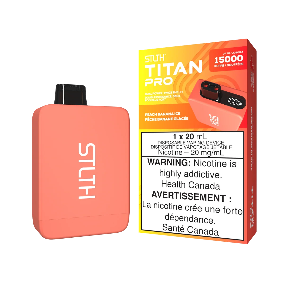 STLTH Titan Pro Disposable Vape: Peach Banana Ice (20 mL) product image at Vapelite Ottawa