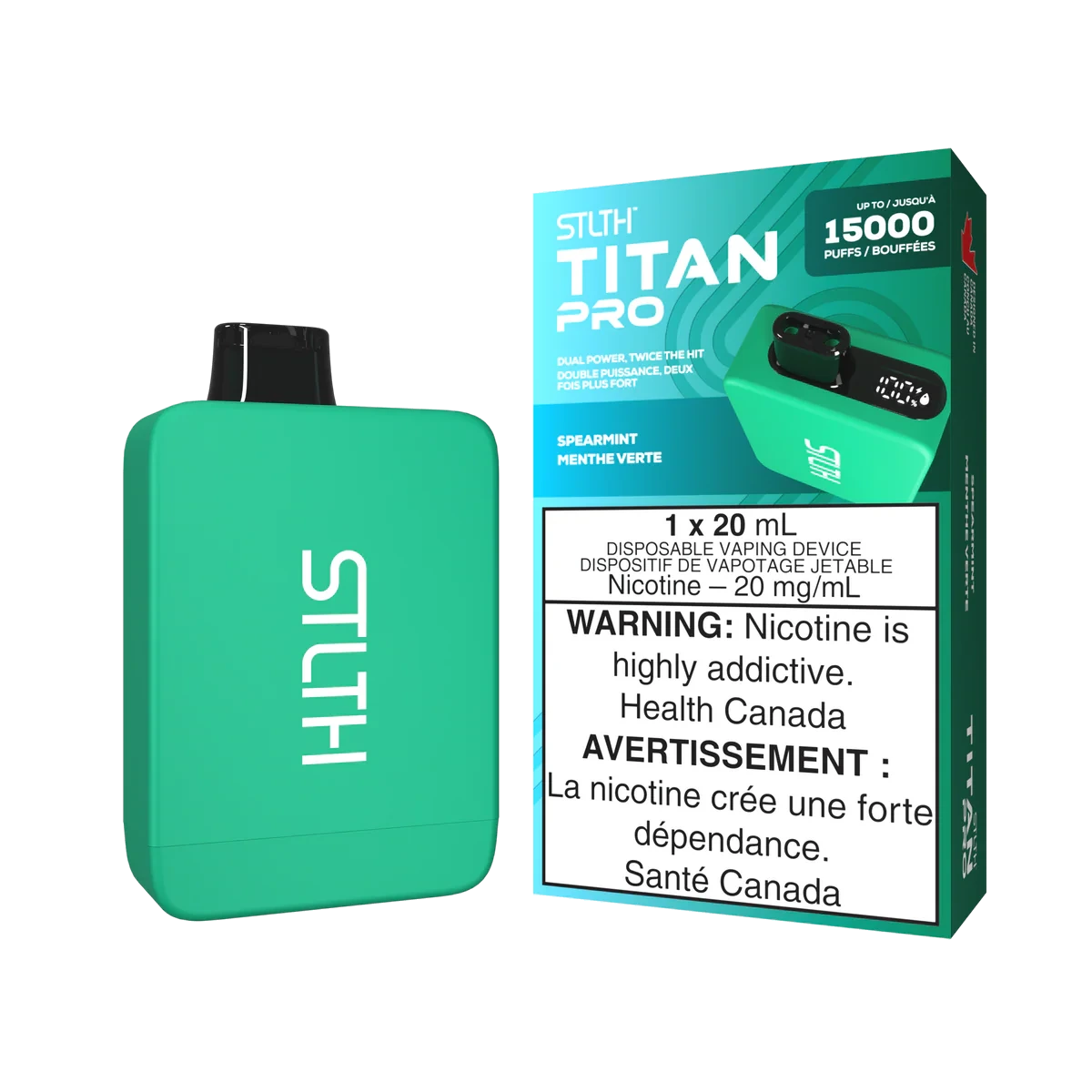 STLTH Titan Pro Disposable Vape: Spearmint (20 mL) product image at Vapelite Ottawa