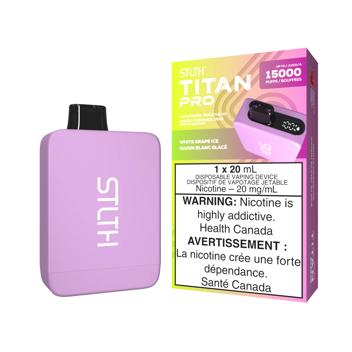 STLTH Titan Pro Disposable Vape: White Grape Ice (20 mL) product image at Vapelite Ottawa