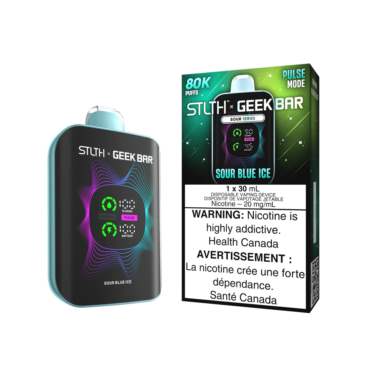STLTH x Geek Bar 80K Disposable Vape: Sour Blue Ice (30 mL) product image at Vapelite Ottawa