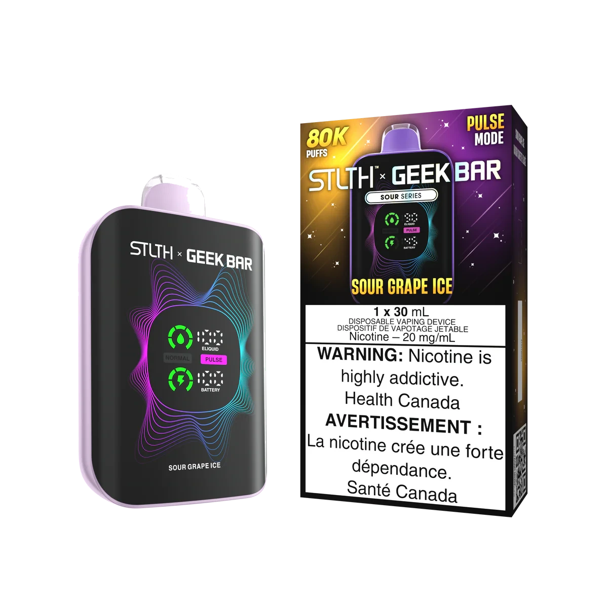 STLTH x Geek Bar 80K Disposable Vape: Sour Grape Ice (30 mL) product image at Vapelite Ottawa