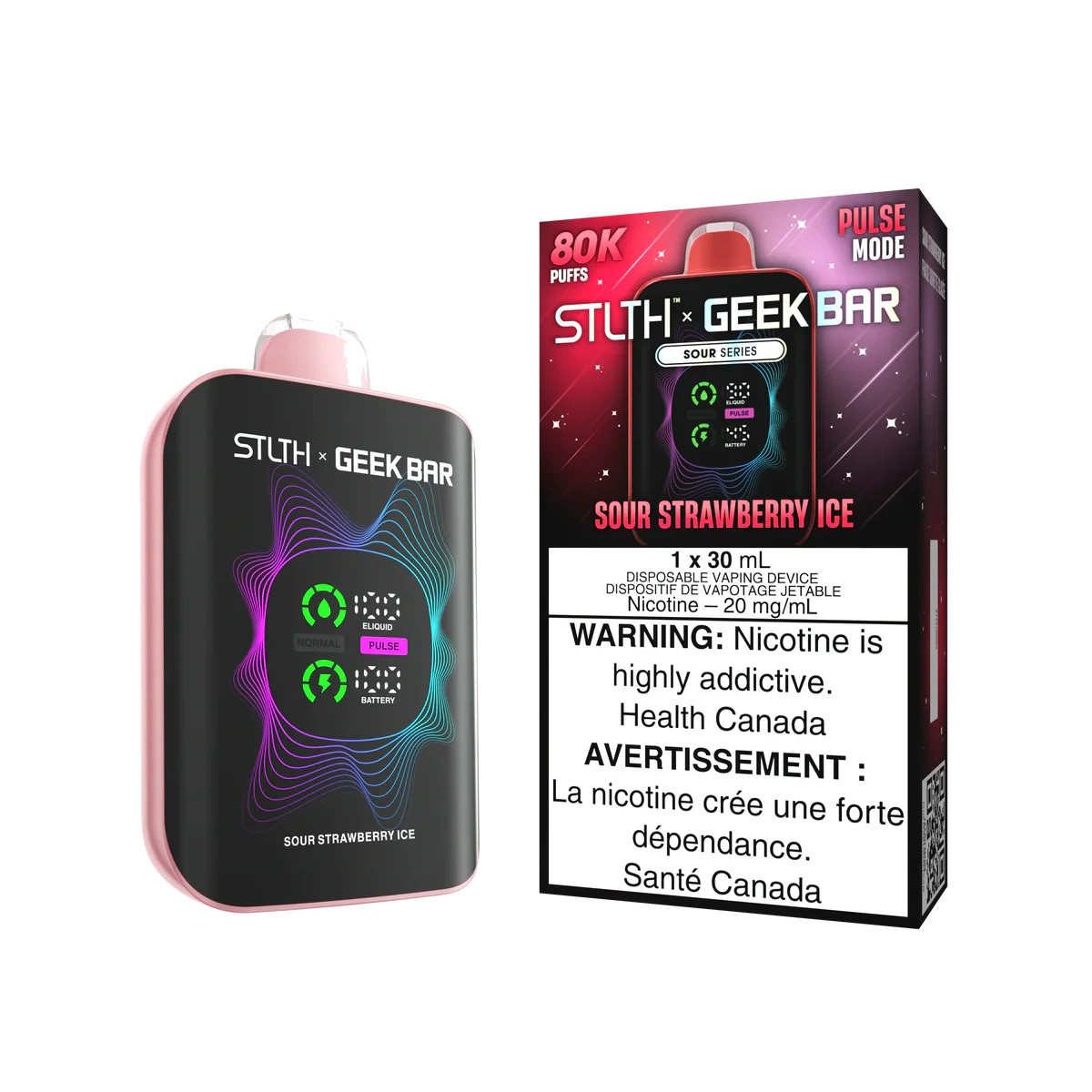 STLTH x Geek Bar 80K Disposable Vape: Sour Strawberry Ice (30 mL) product image at Vapelite Ottawa